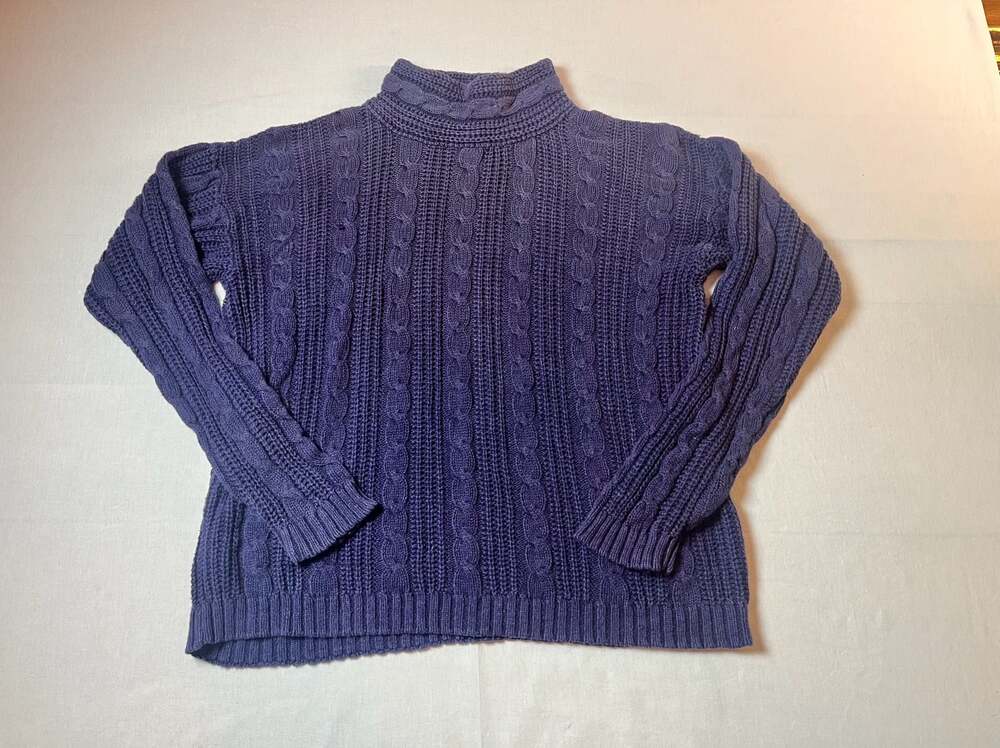 Jamie Scott Vintage Purple Cable Knit Mock Neck Sweater Size M